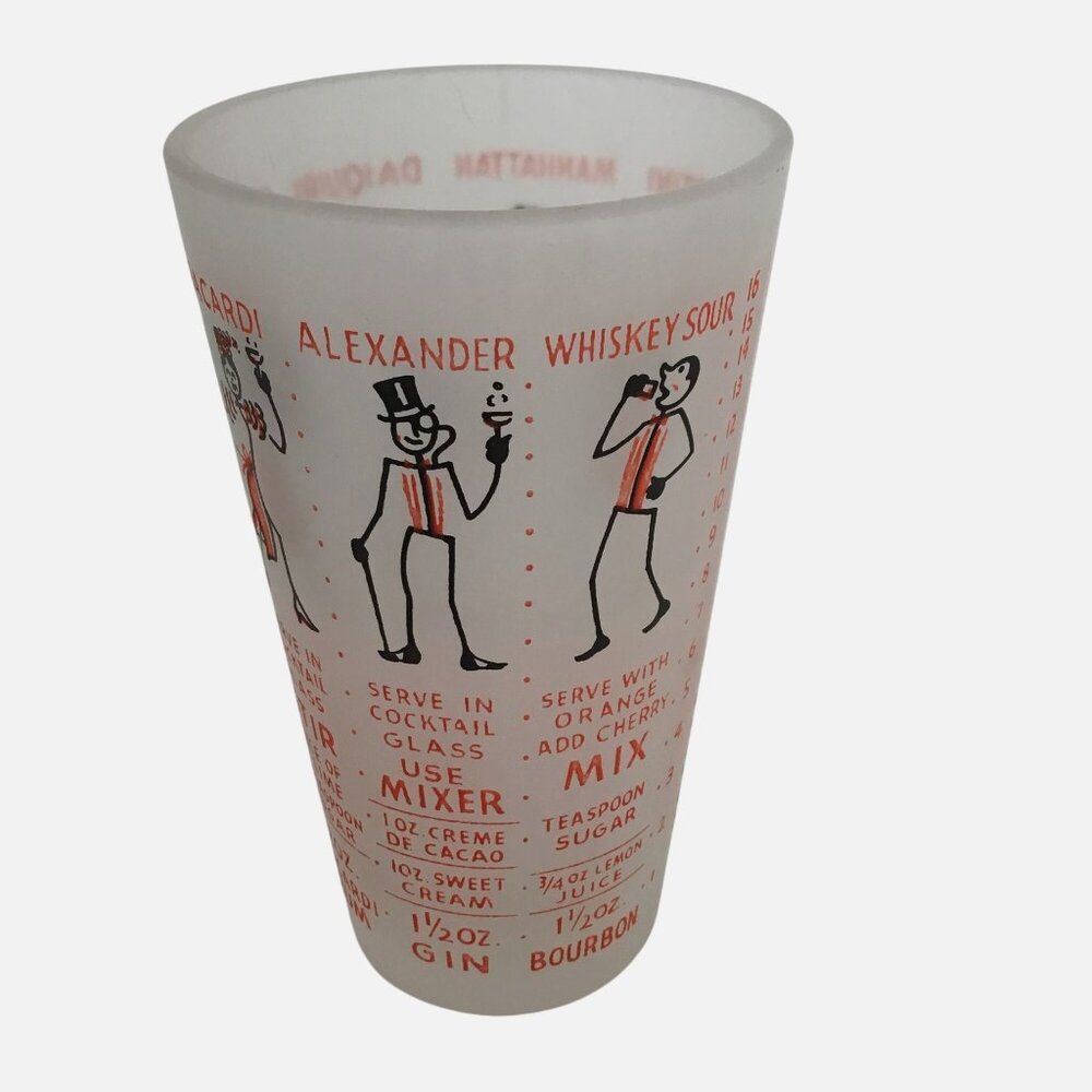 VTG Frosted Recipe Cocktail Glass 6" Retro Barware w/ “Joe Says” Party Tagline
